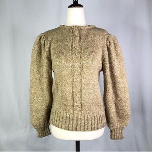 VINTAGE Francor tan puff sleeve sweater 1980s faux mohair M